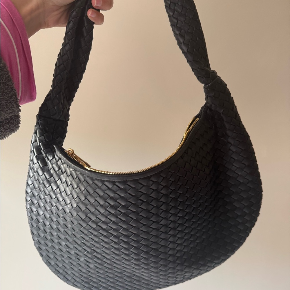 Black Woven Shoulder Bag - quince